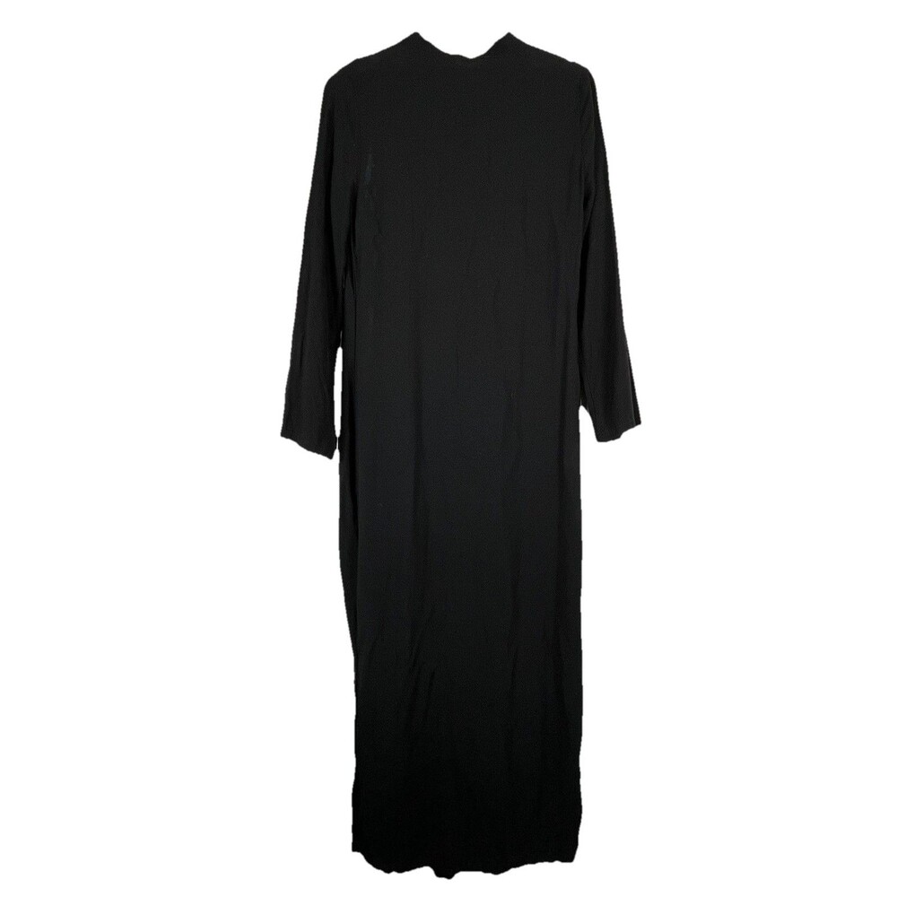 Womens Black Maxi Dress Long Sleeve Modest Abaya Style Button Front Pocket - Picture 4 of 10